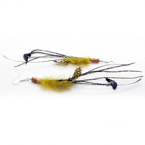 earrings with feathers on a white background