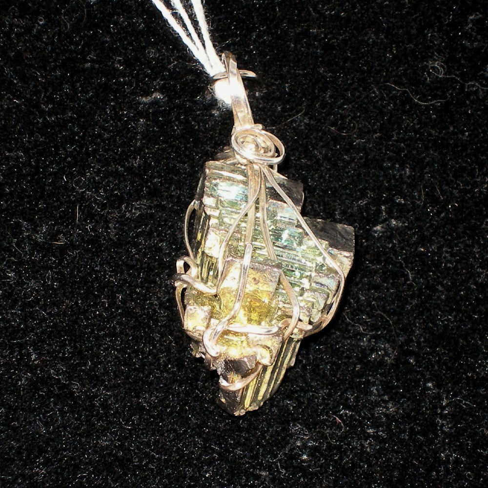 Wire Wrapped Bismuth Crystal Pendant