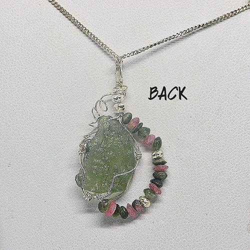 Moldavite and Tourmaline Wire Wrapped Necklace