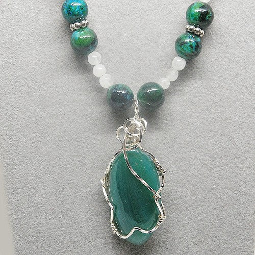 Wire Wrapped Green Agate Pendant Necklace