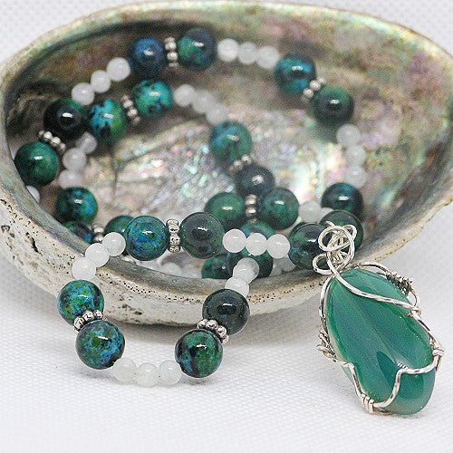 Wire Wrapped Green Agate Pendant Necklace