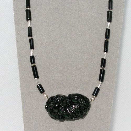 Carved Obsidian Dragon Necklace