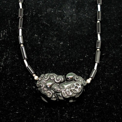 Carved Obsidian Dragon Necklace
