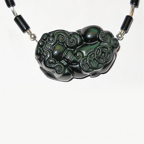 Carved Obsidian Dragon Necklace