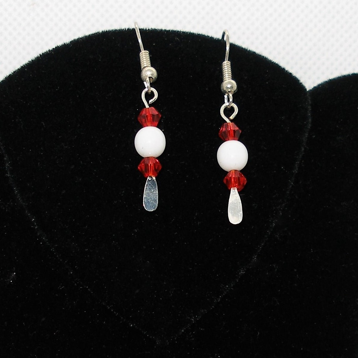 Red and White Glass Drop Earrings