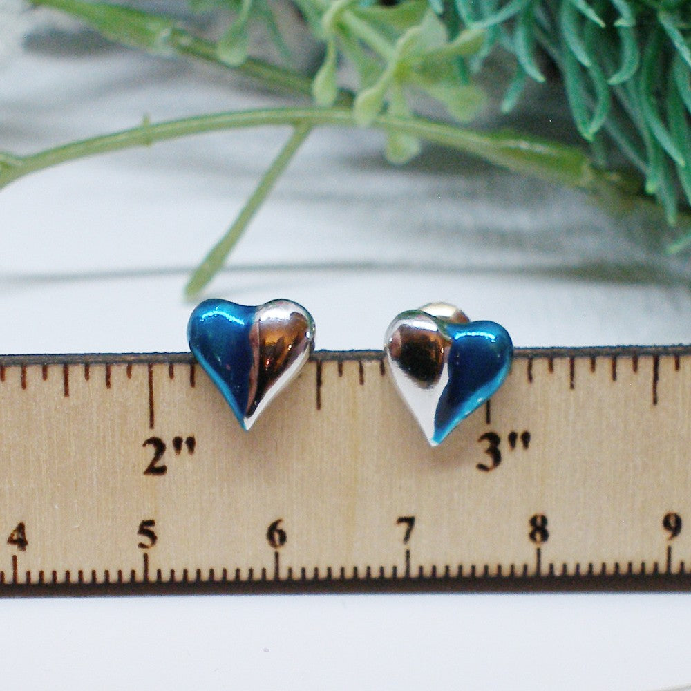 Half Blue Heart Stud Earrings