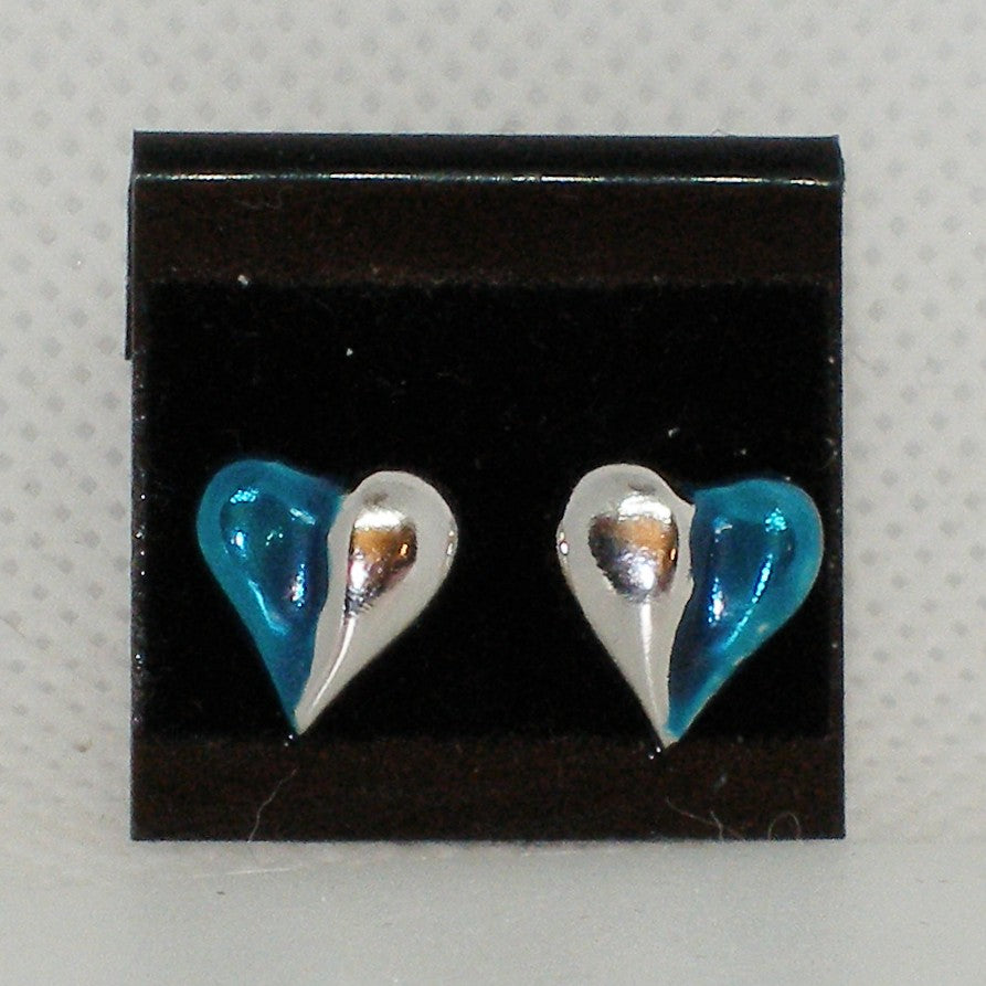 Half Blue Heart Stud Earrings