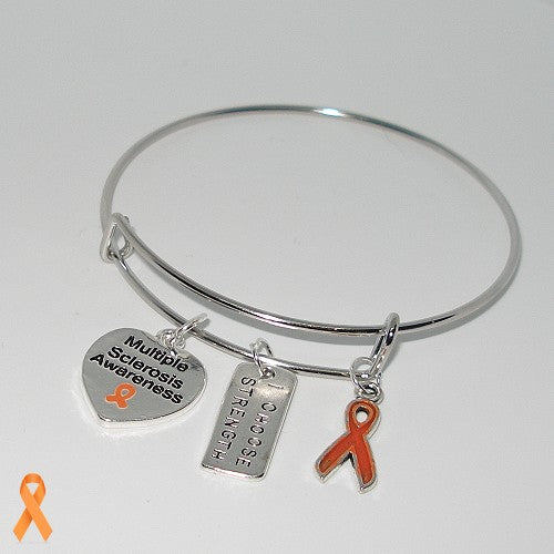 Adjustable Silver Tone Bangle Bracelet - MS Awareness