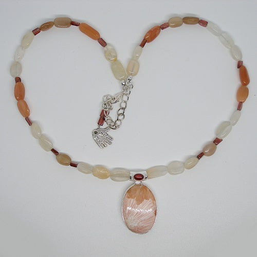 Scolecite with Garnet and Moonstone Necklace