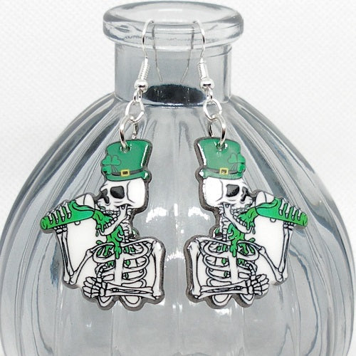 St Pat's Skeleton Party Earrings