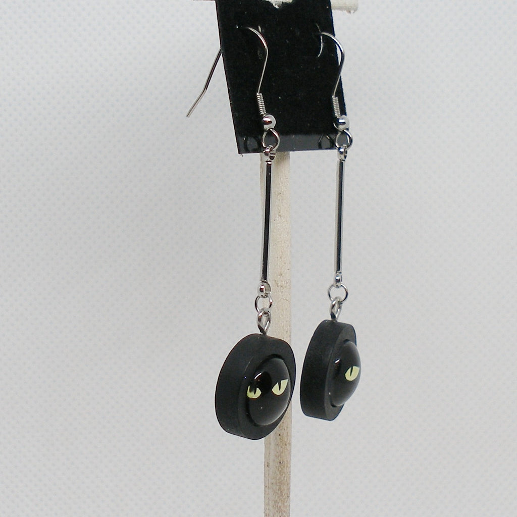Long Black Cat Dangle Earrings