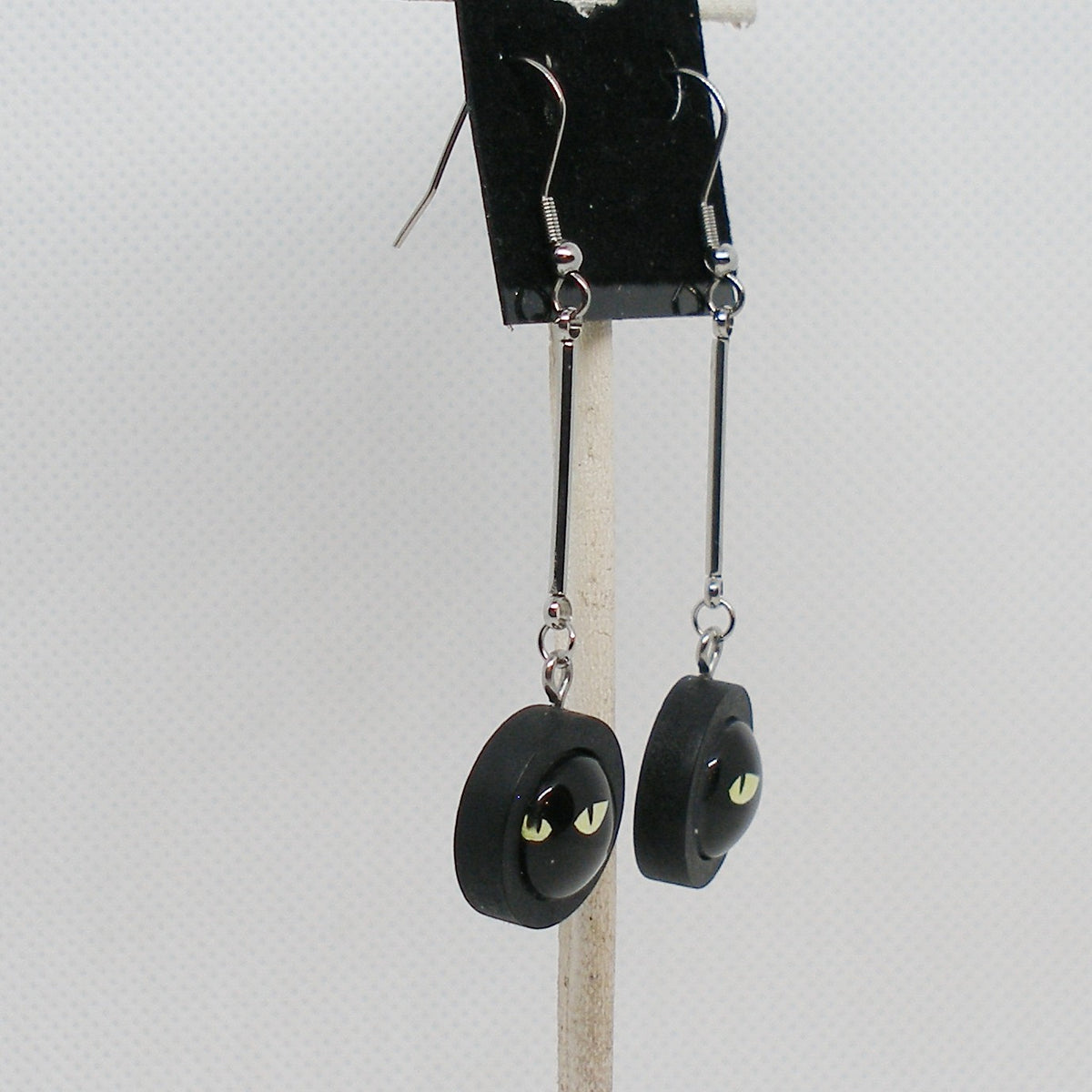Long Black Cat Dangle Earrings