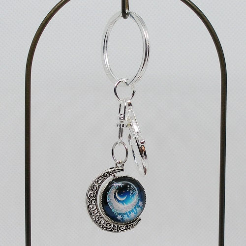 Silver Moon Spinner Keychain