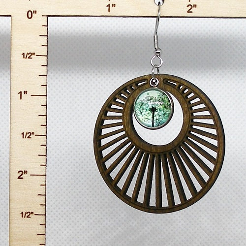 Glass and Wood Dangle Earrings