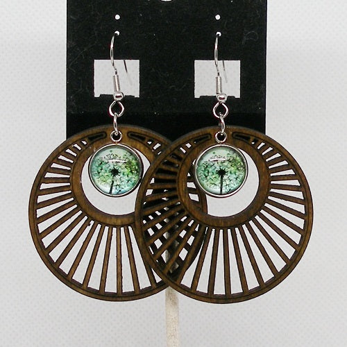 Glass and Wood Dangle Earrings