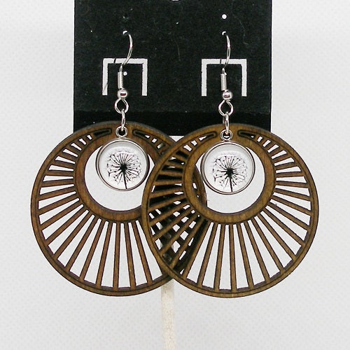 Glass and Wood Dangle Earrings