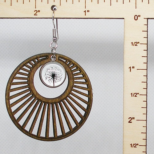 Glass and Wood Dangle Earrings