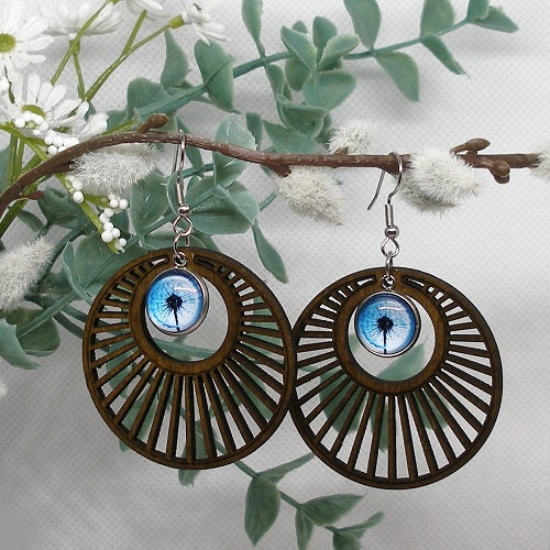 Glass and Wood Dangle Earrings