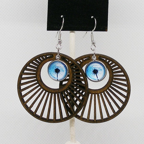 Glass and Wood Dangle Earrings