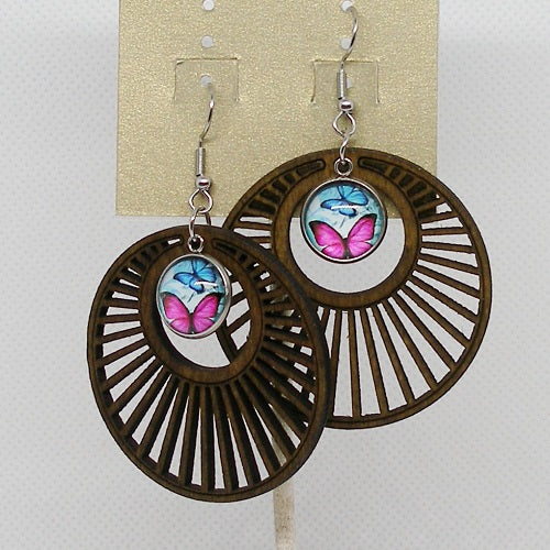 Glass and Wood Dangle Earrings