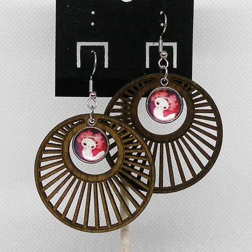 Glass and Wood Dangle Earrings