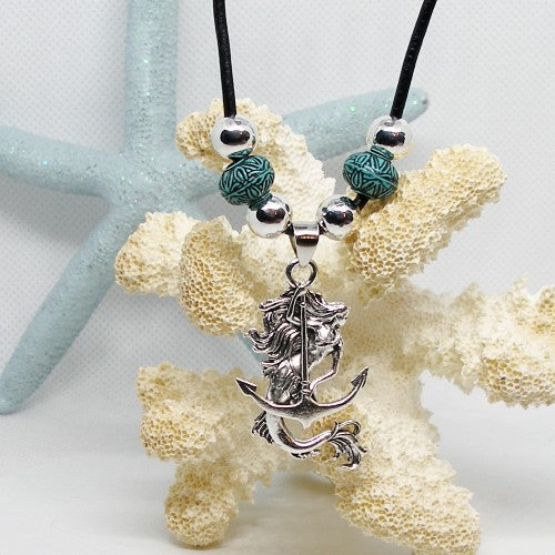 Mermaid with Anchor Pendant Necklace