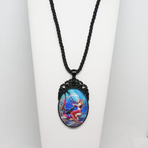 Mermaid with Harp Pendant Necklace