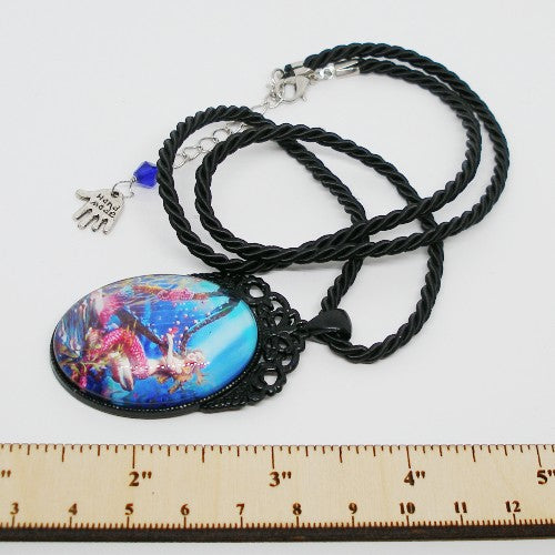 Mermaid with Harp Pendant Necklace
