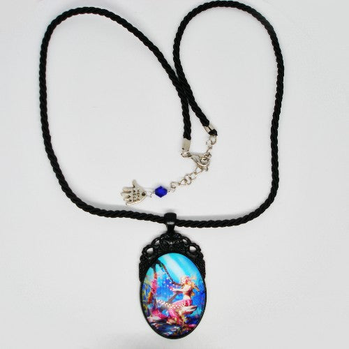 Mermaid with Harp Pendant Necklace