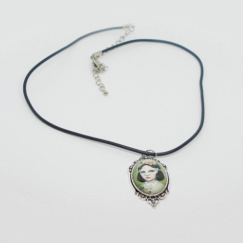 Girl with Mask Pendant Necklace