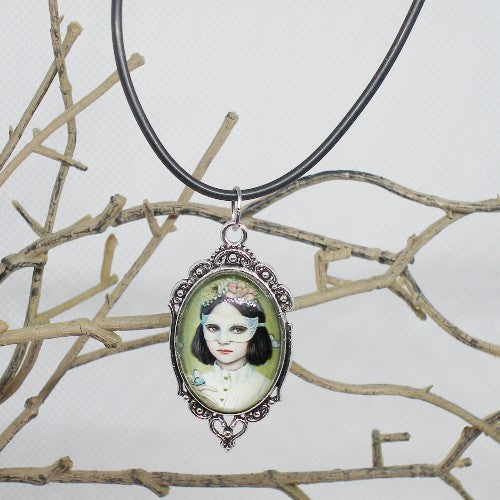 Girl with Mask Pendant Necklace