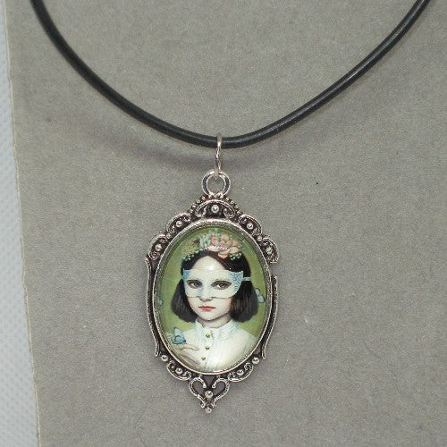 Girl with Mask Pendant Necklace