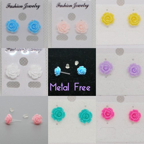 Rose Stud Earrings - Metal Free