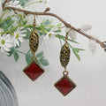 Deep Red and Bronze Dangle Earrings